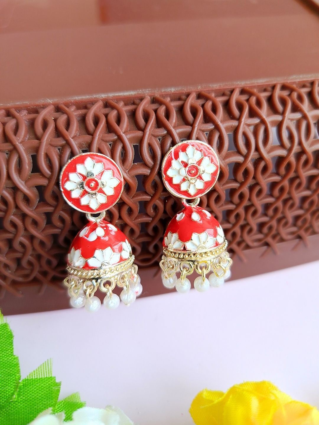 

Anouk Gold-Plated Dome Shaped Meenakari Jhumkas