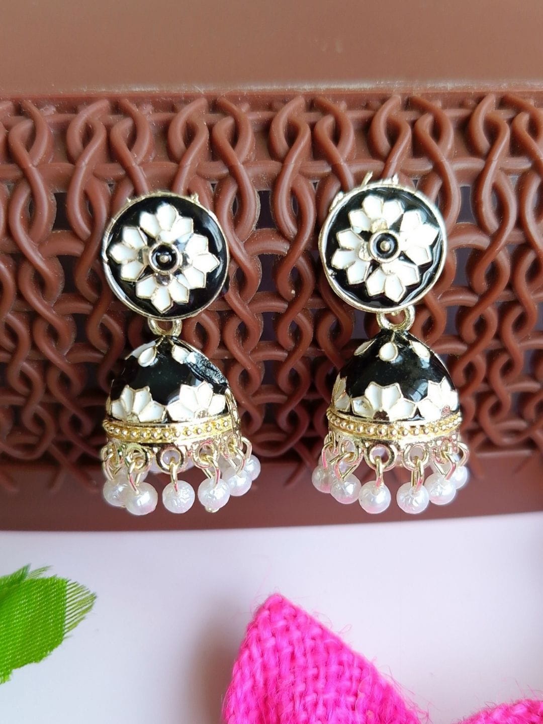 

Anouk Black Gold Plated Kundan Classic Meenakari Jhumkas