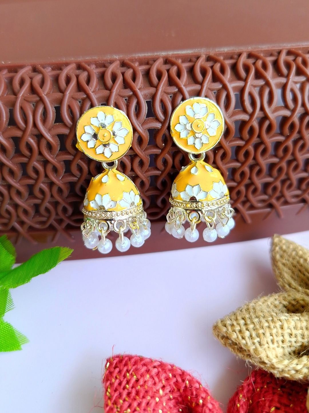 

Anouk Gold-Plated Dome Shaped Meenakari Jhumkas