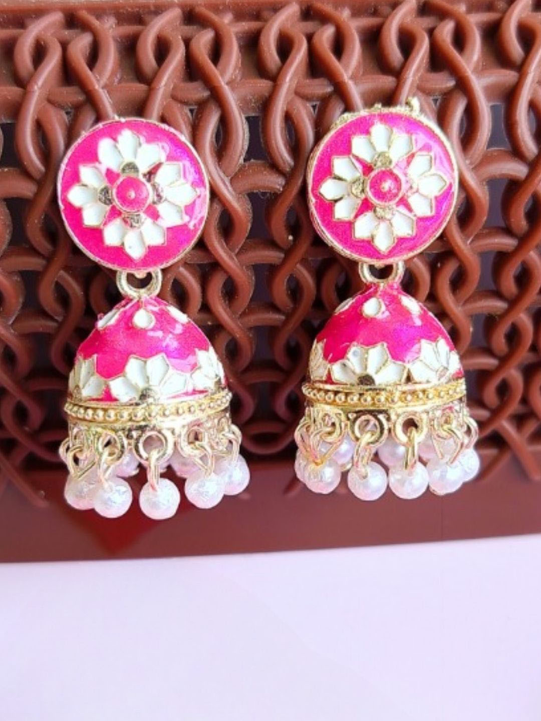 

Anouk Gold-Plated Dome Shaped Meenakari Jhumkas