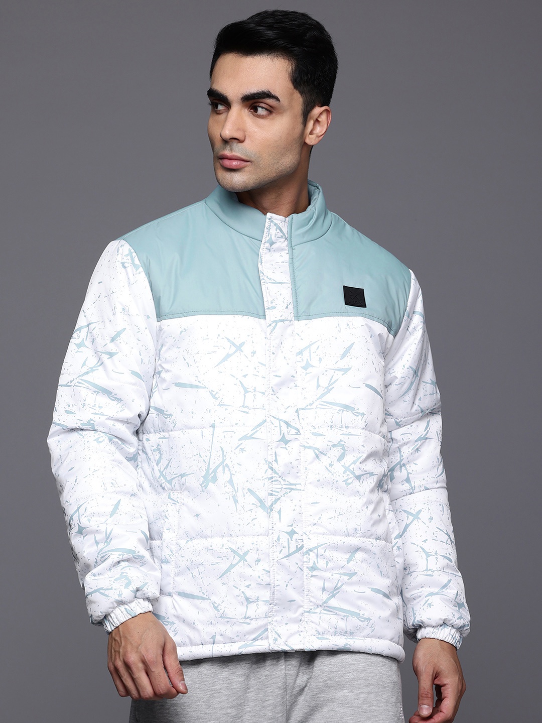 

HRX by Hrithik Roshan Lifestyle Abstract Print Padded Jacket, Turquoise blue