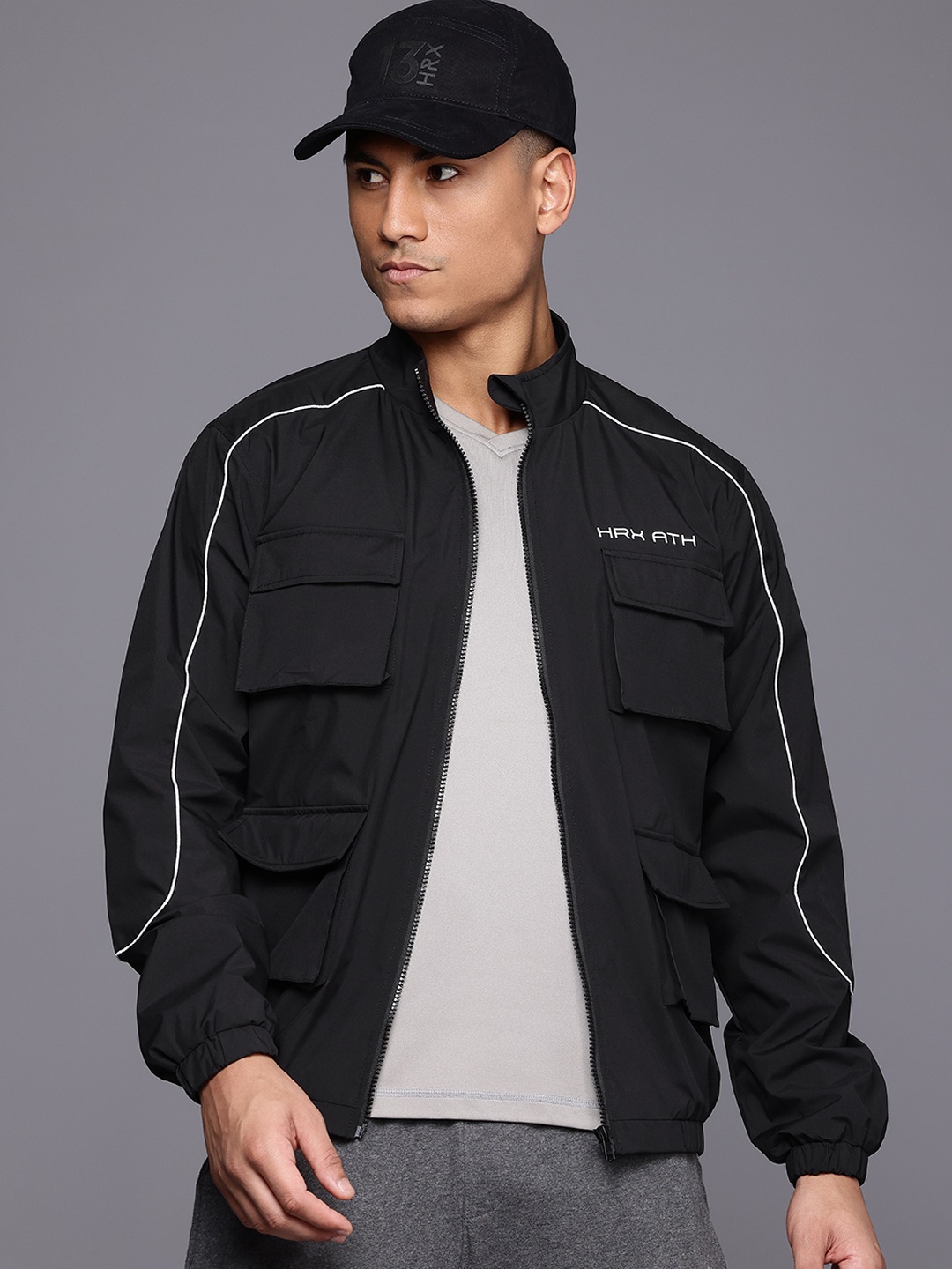 

HRX by Hrithik Roshan Longline Cargo-Style Tailored Jacket, Black