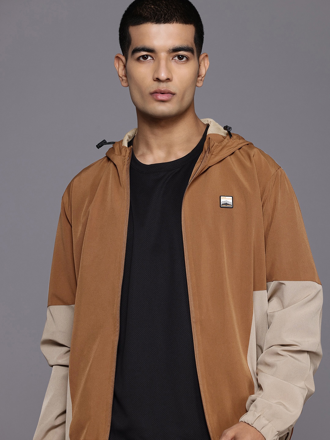 

HRX by Hrithik Roshan Colourblocked Rapid-Dry Hooded Outdoor Jacket, Mustard