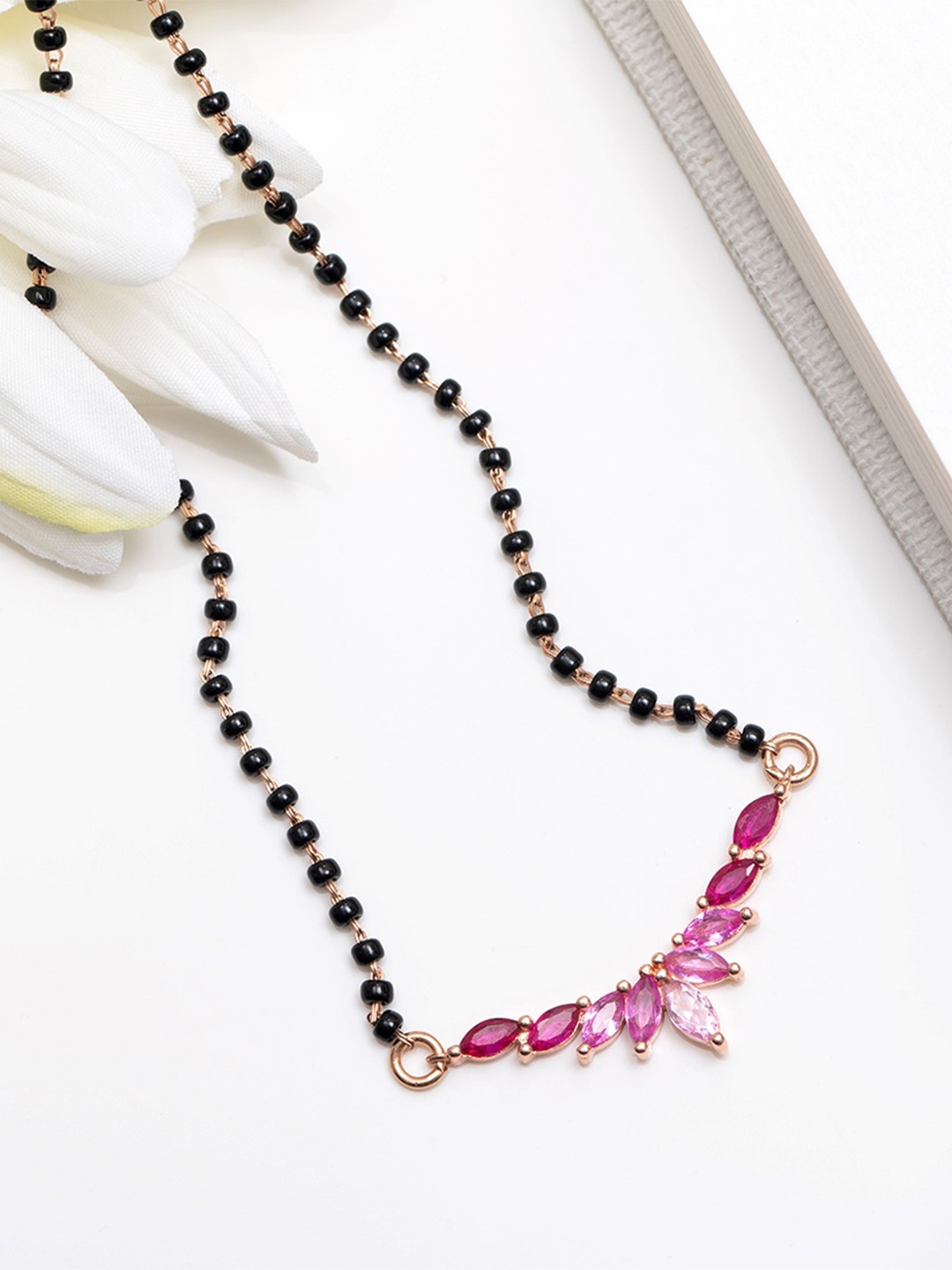 

Zavya 925 Sterling Silver Rose Gold-Plated Studded & Beaded Mangalsutra