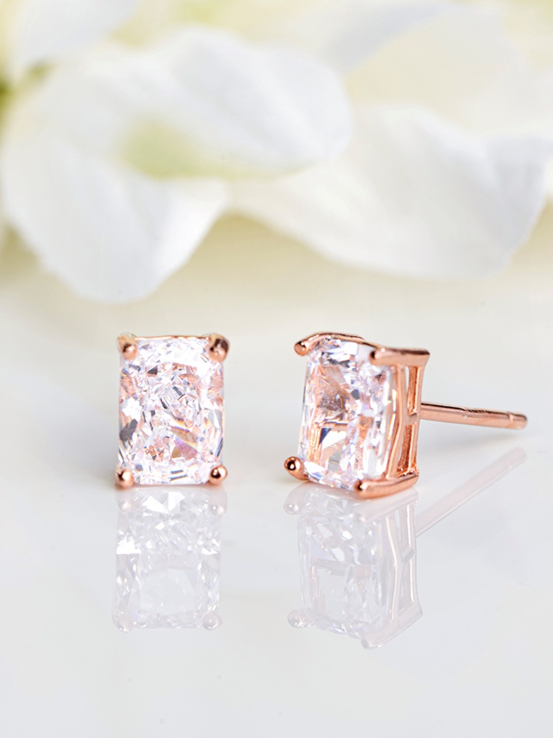 

Zavya 925 Sterling Silver Rose Gold-Plated Cubic Zirconia Studded Studs Earrings