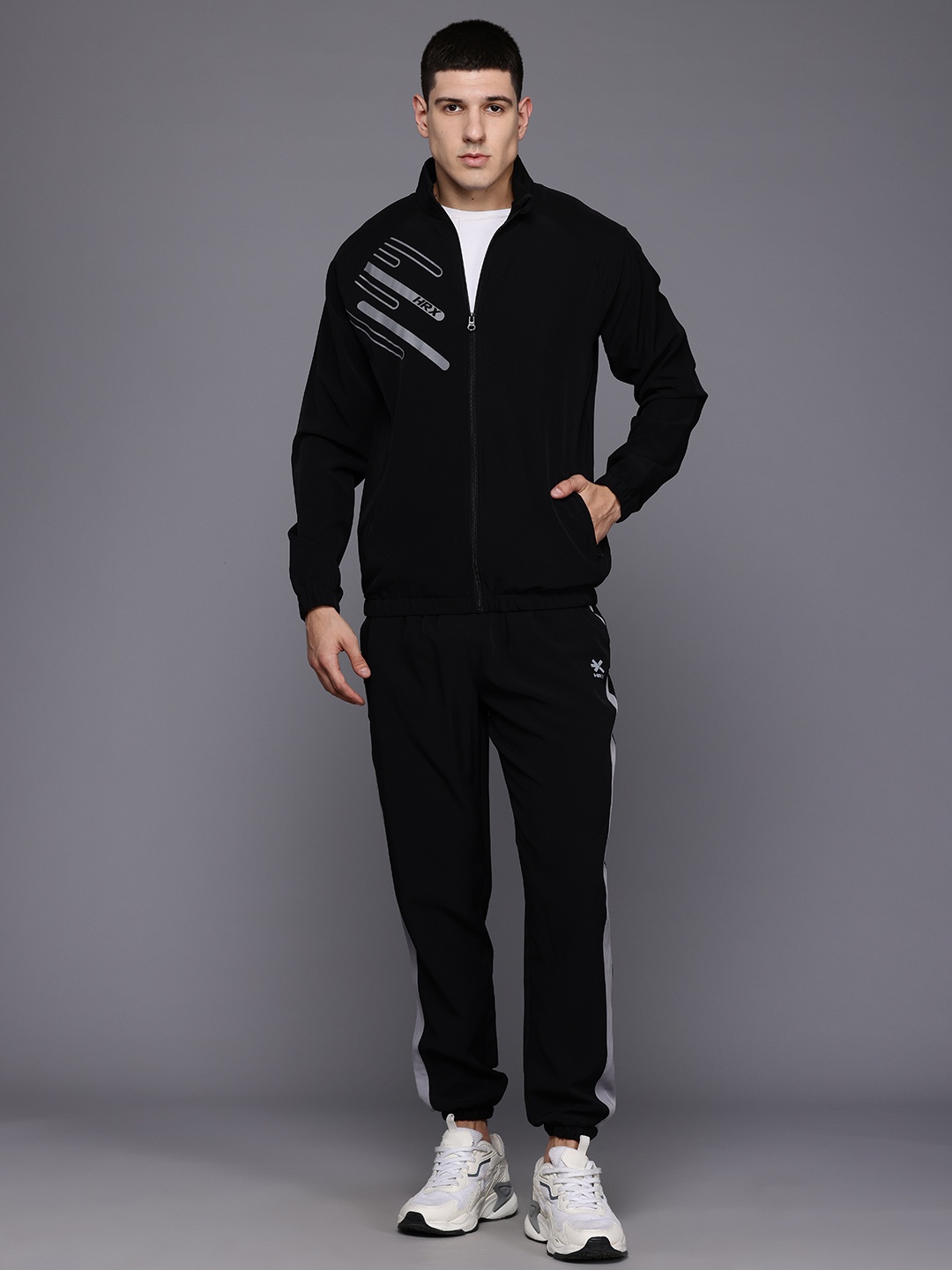 

HRX by Hrithik Roshan Printed Rapid-Dry Running Tracksuit, Black