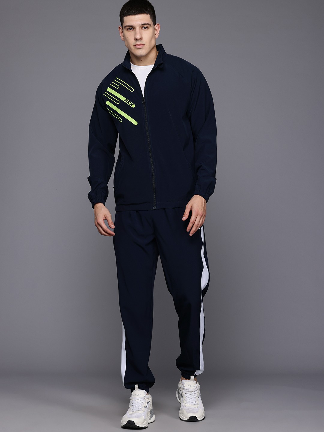 

HRX by Hrithik Roshan Printed Rapid-Dry Running Tracksuit, Navy blue