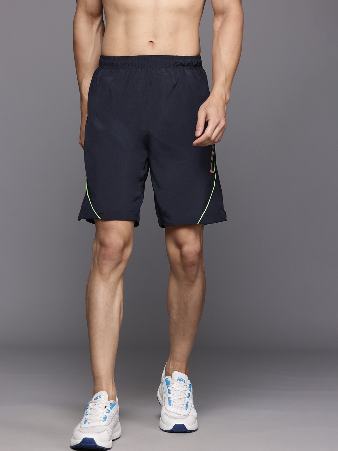 

HRX by Hrithik Roshan Men Brand-Logo Print Rapid-Dry Training Shorts, Navy blue