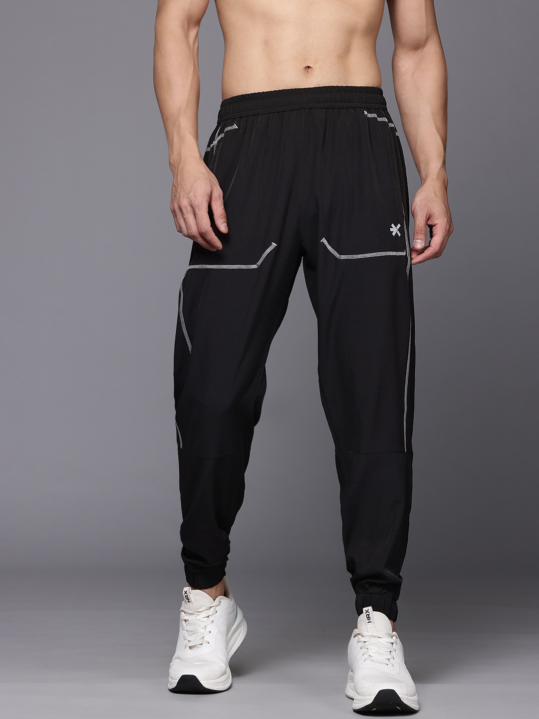 

HRX by Hrithik Roshan Men Mid-Rise Training Joggers with Reflective Stripes, Black
