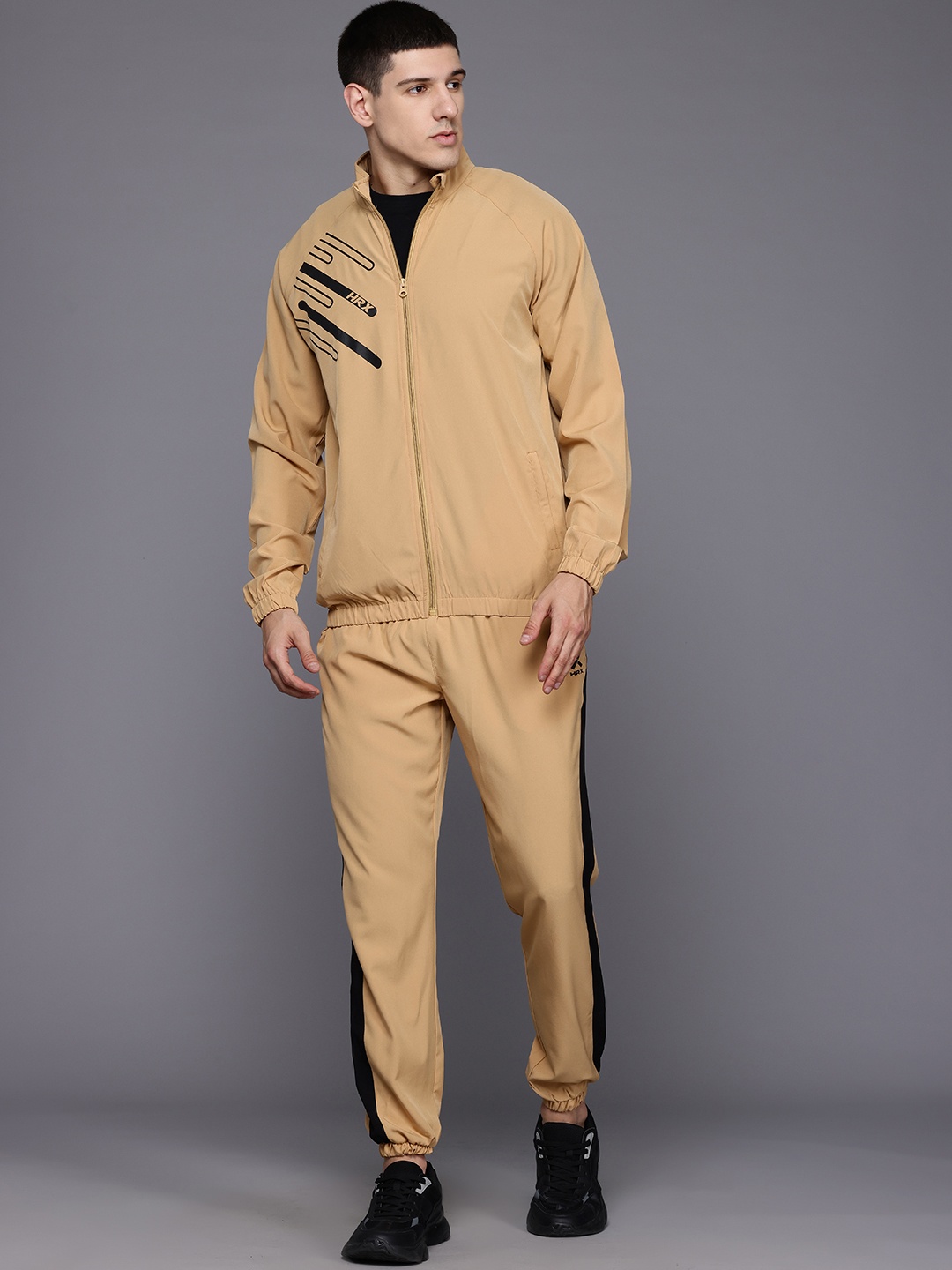 

HRX by Hrithik Roshan Printed Rapid-Dry Running Tracksuit, Beige