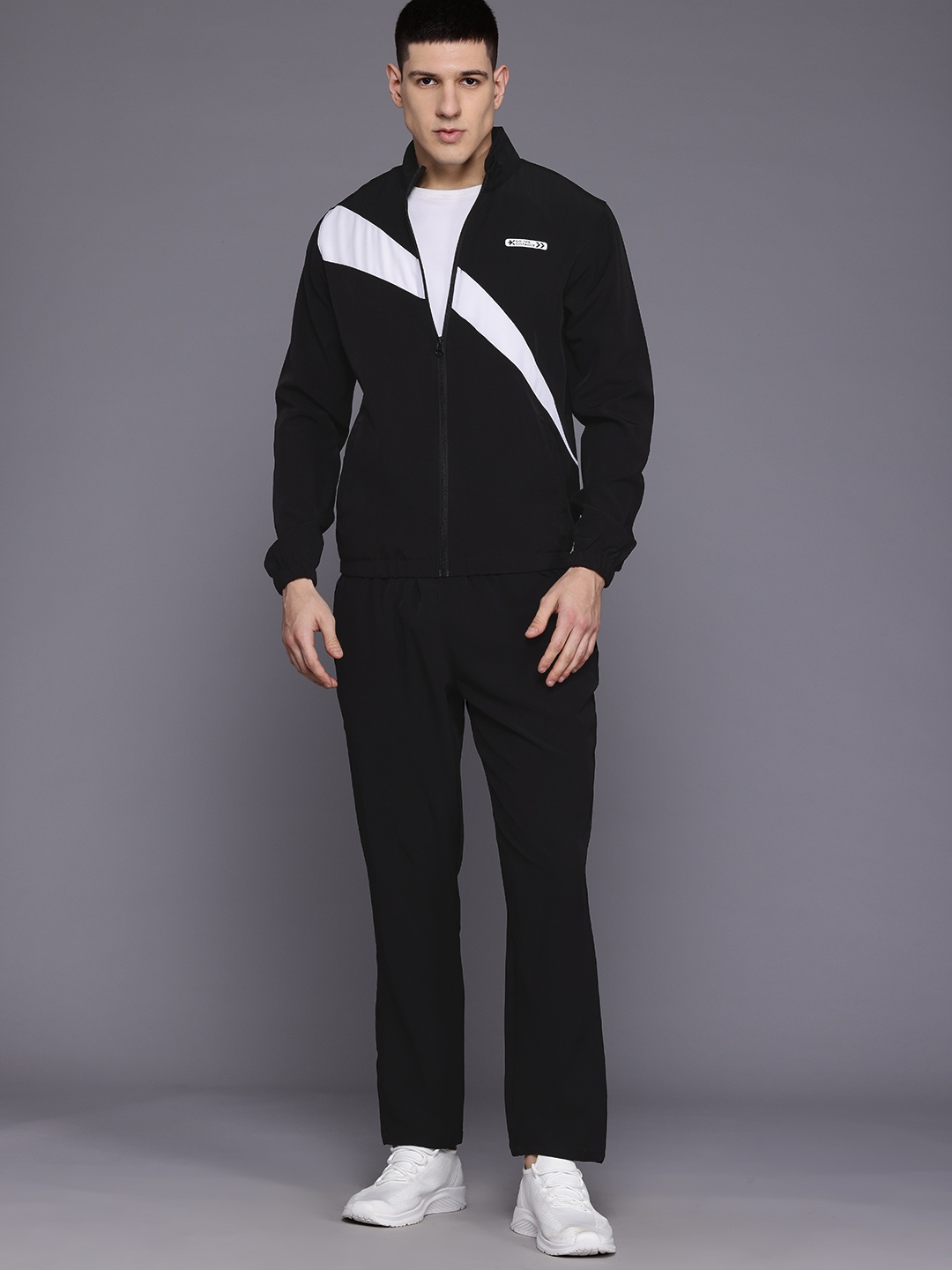 

HRX by Hrithik Roshan Men Striped Rapid-Dry Running Tracksuit, Black