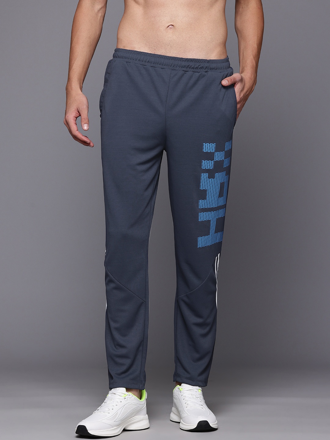 

HRX by Hrithik Roshan Men Rapid-Dry Brand-Logo Print Training Track Pants, Navy blue