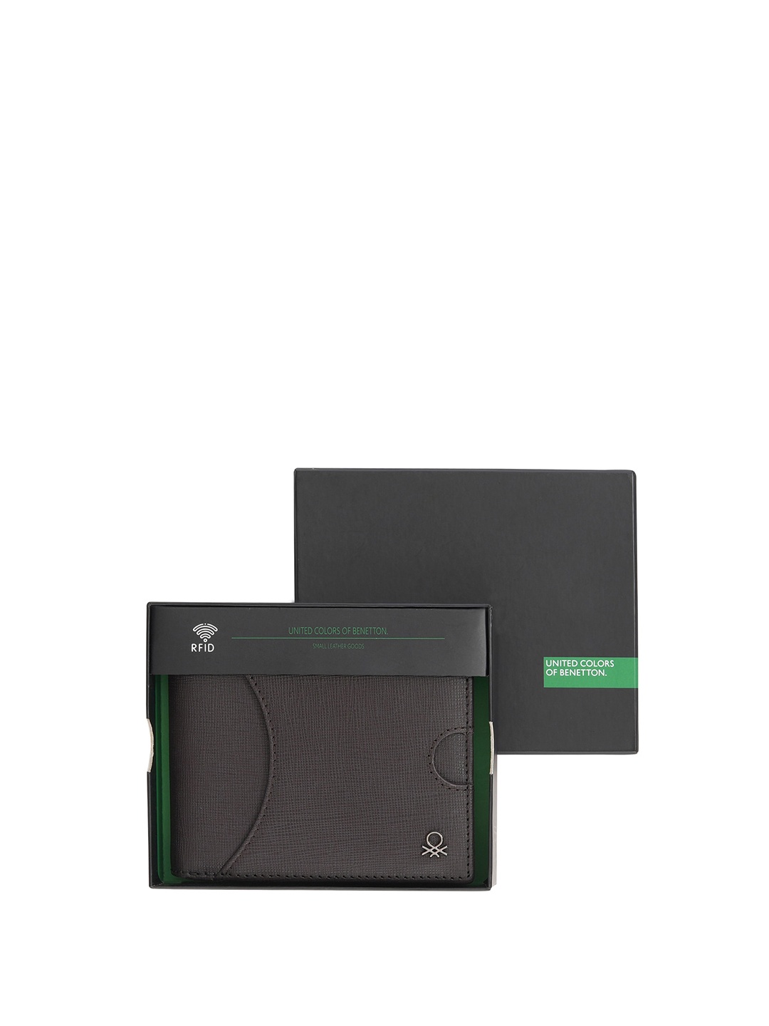 

United Colors of Benetton Men Textured Leather Two Fold Wallet, Brown