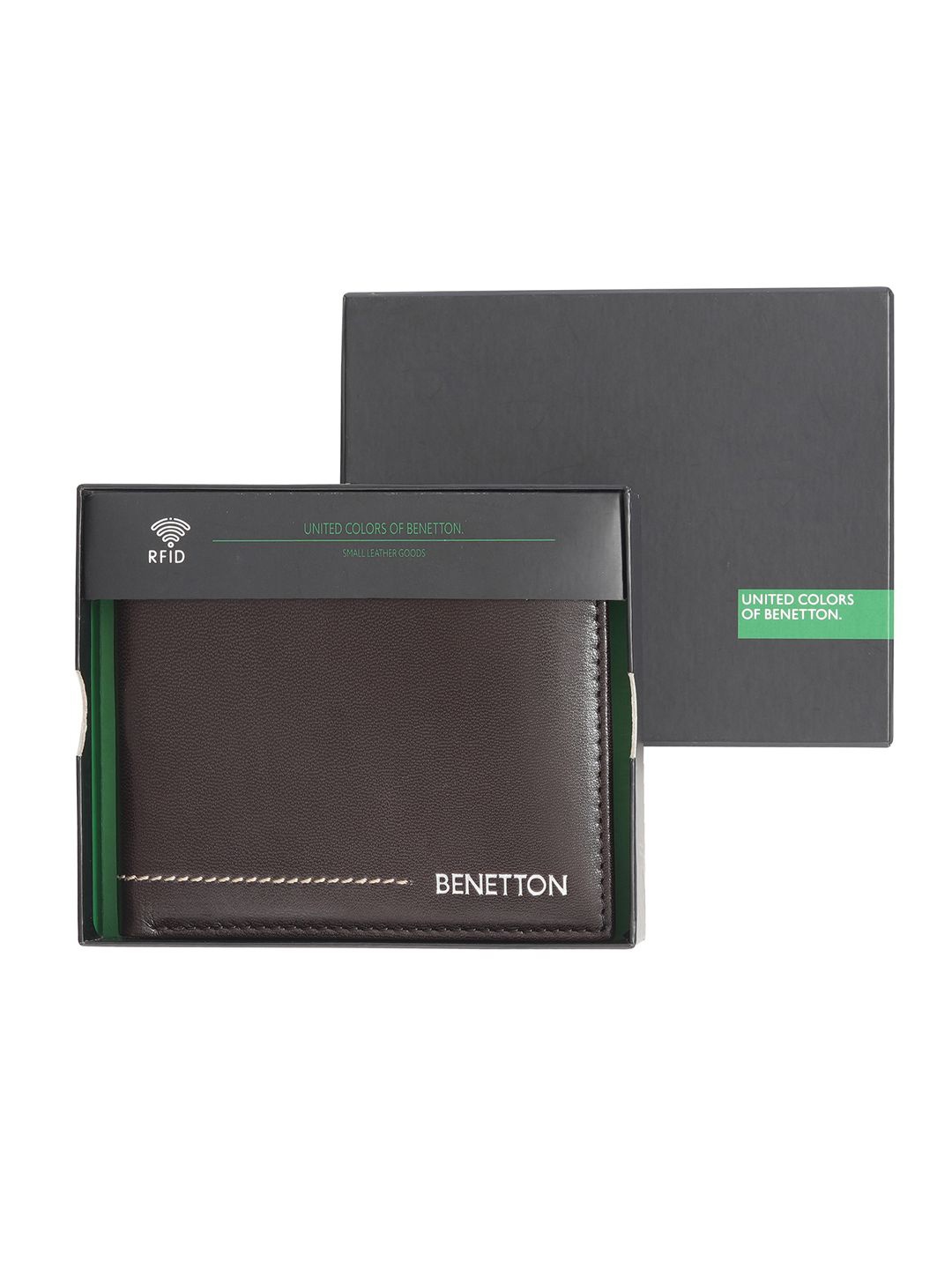 

United Colors of Benetton Men Textured Leather Two Fold Wallet, Brown