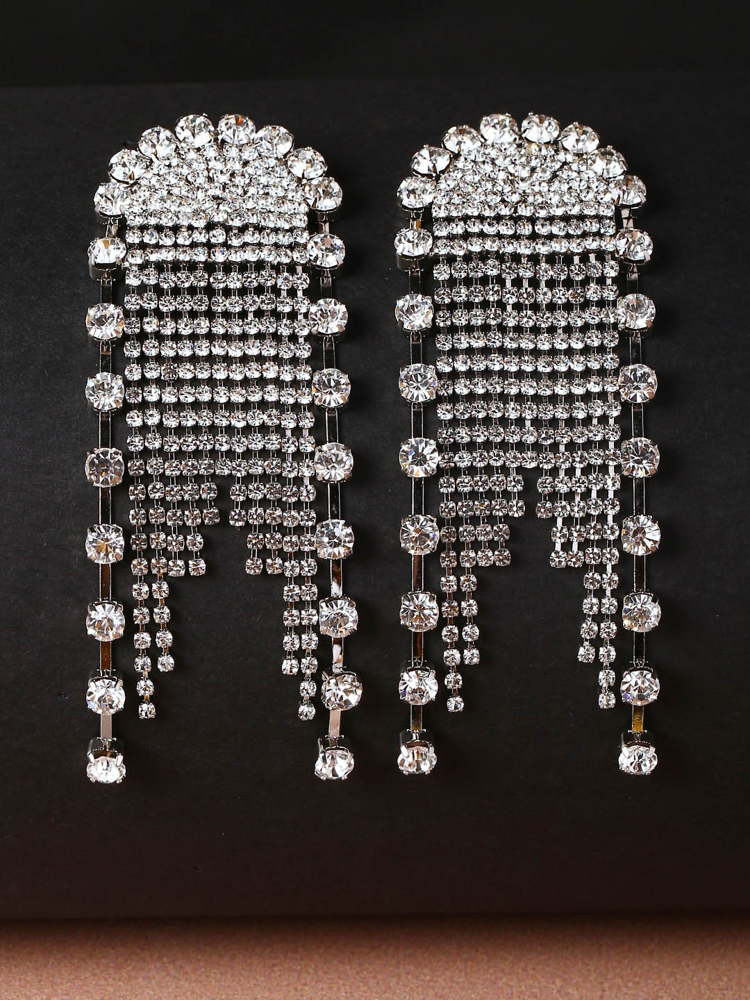 

OOMPH Crystals Studded Geometric Drop Earrings, Silver