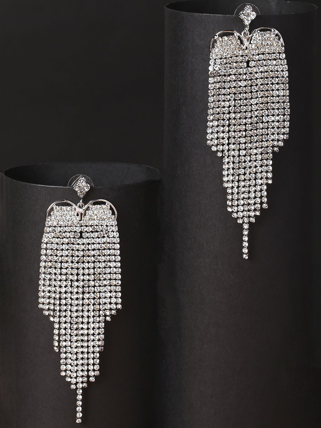 

OOMPH Crystals Studded Drop Earrings, Silver