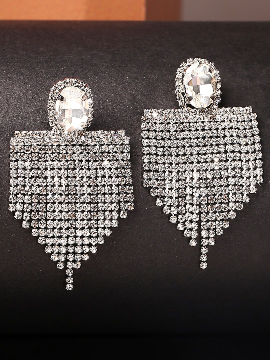 

OOMPH Geometric Crystals Drop Earrings, Silver