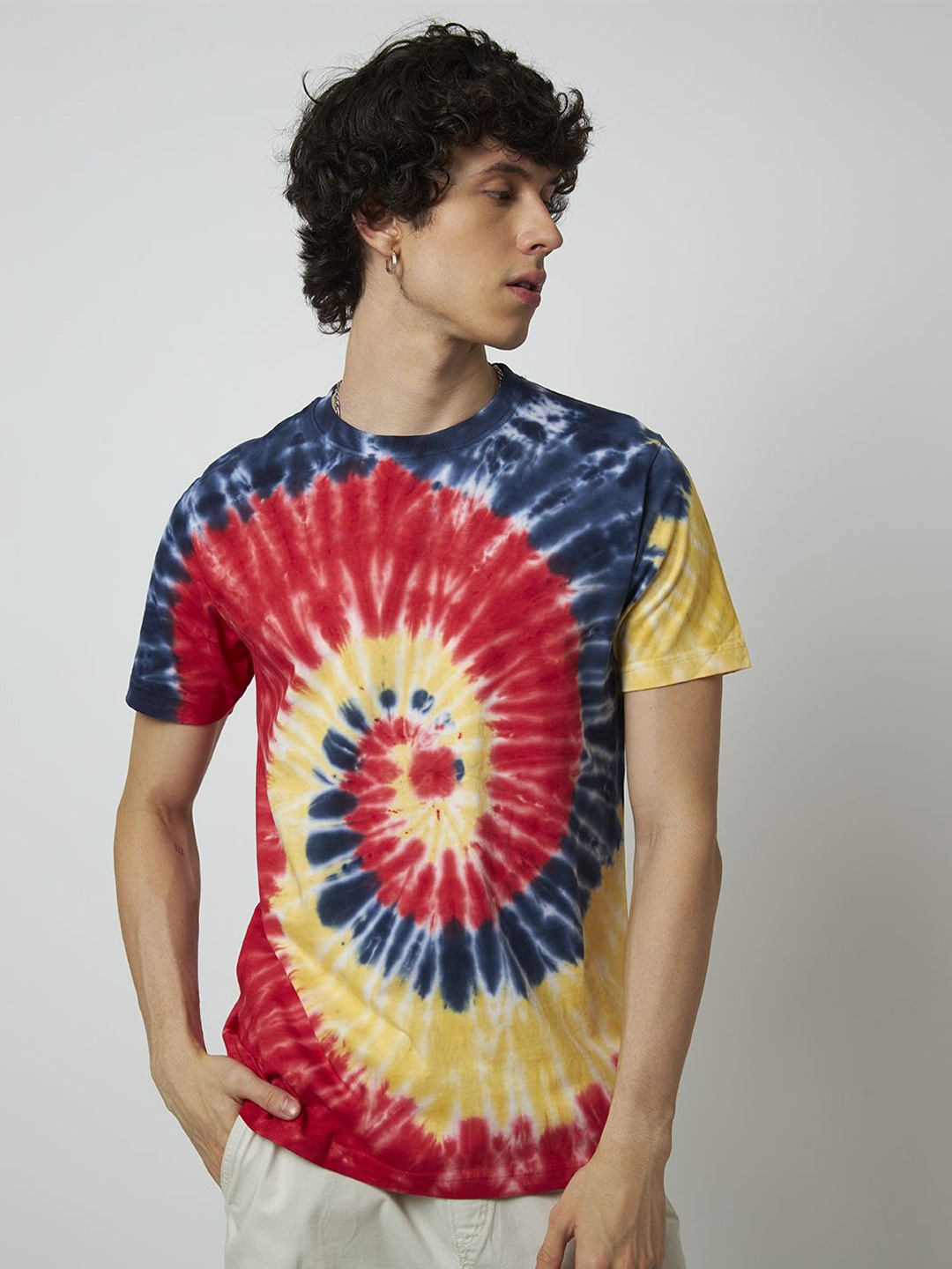 

MyDesignation Tie and Dye Printed Round Neck Pure Cotton T-shirt, Red