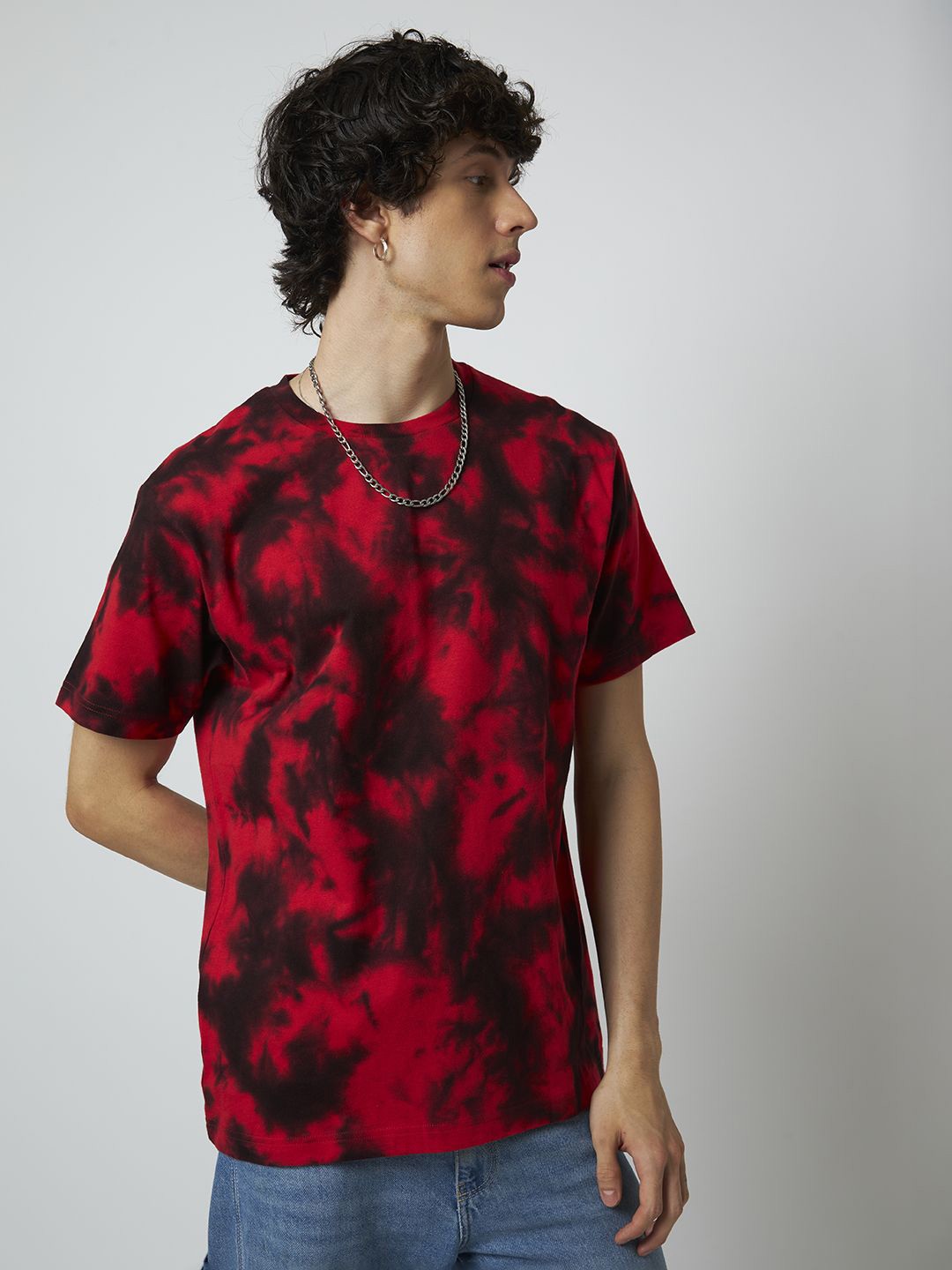 

MyDesignation Tie and Dye Round Neck Short Sleeves Cotton T-Shirt, Red