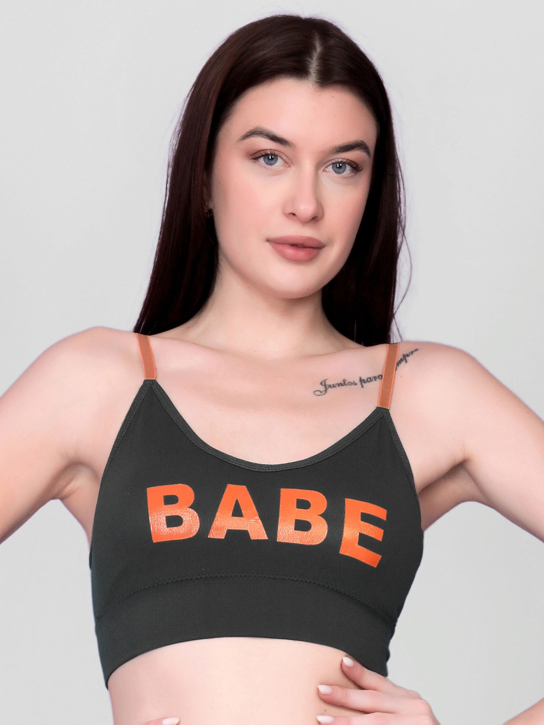 

Spiaty Typography Printed Full Coverage Lightly Padded Everyday Bra- All Day Comfort, Black
