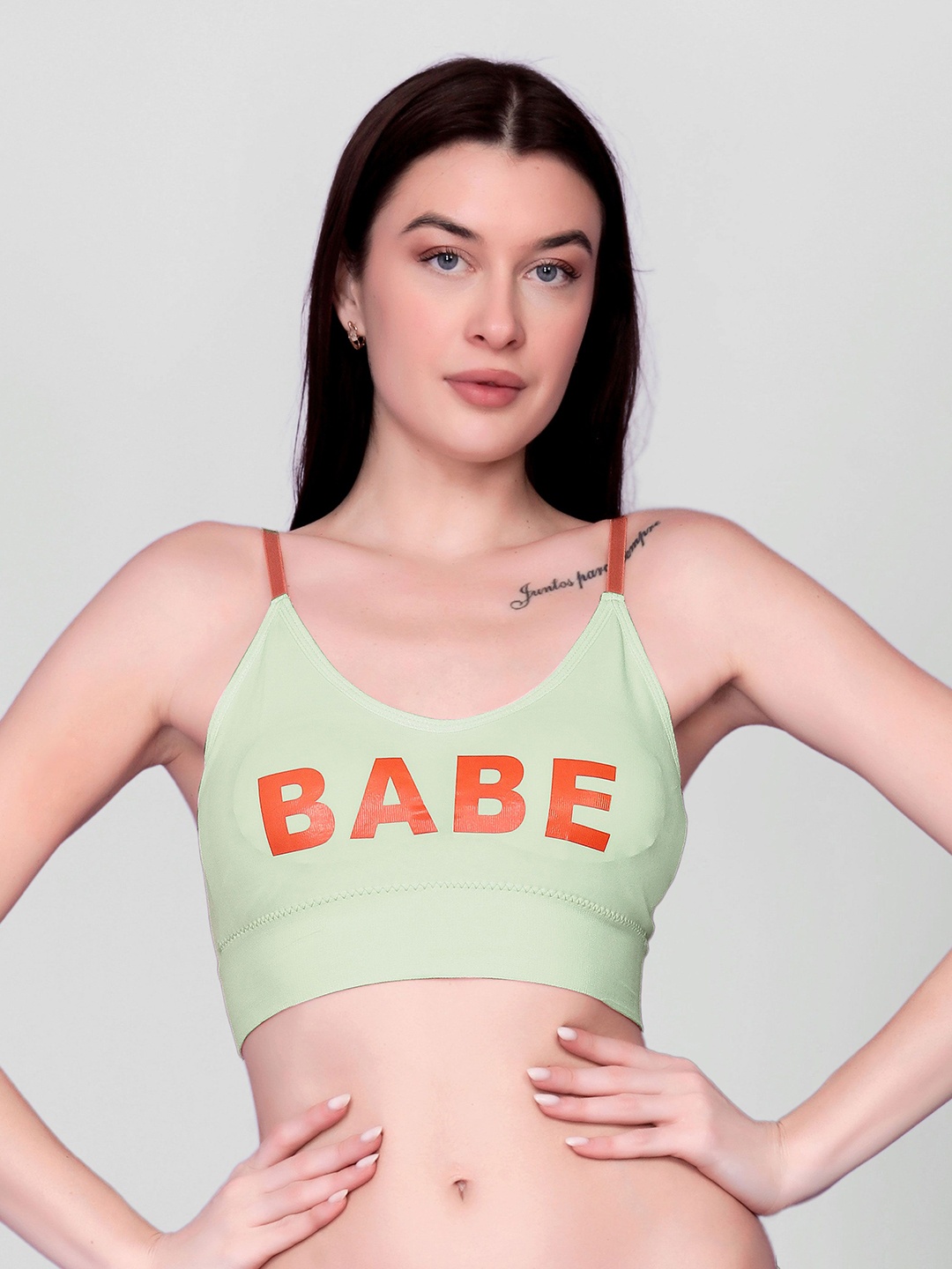 

Spiaty Typography Printed Full Coverage Lightly Padded Everyday Bra With All Day Comfort, Green
