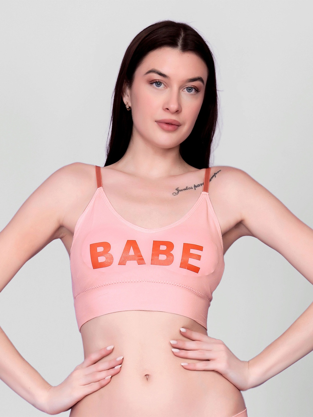 

Spiaty Typography Printed Full Coverage Lightly Padded Everyday Bra- All Day Comfort, Pink