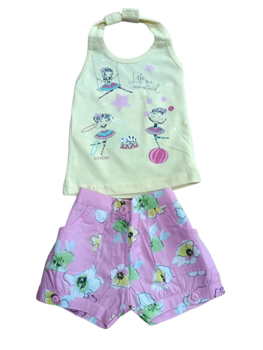 

CELEBRITY CLUB Girls Printed Halter Neck T-shirt with Shorts, Yellow