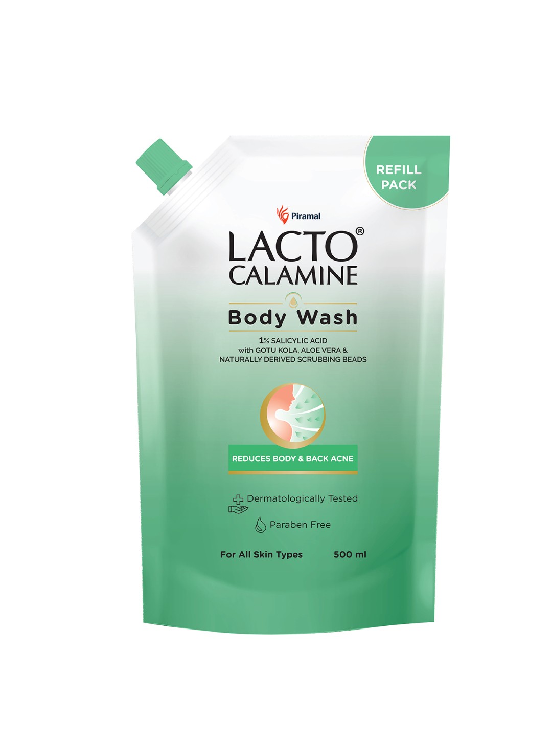 

Lacto Calamine 1% Salicylic Acid Body Wash Refill For Body & Back Acne - 500 ml, Green
