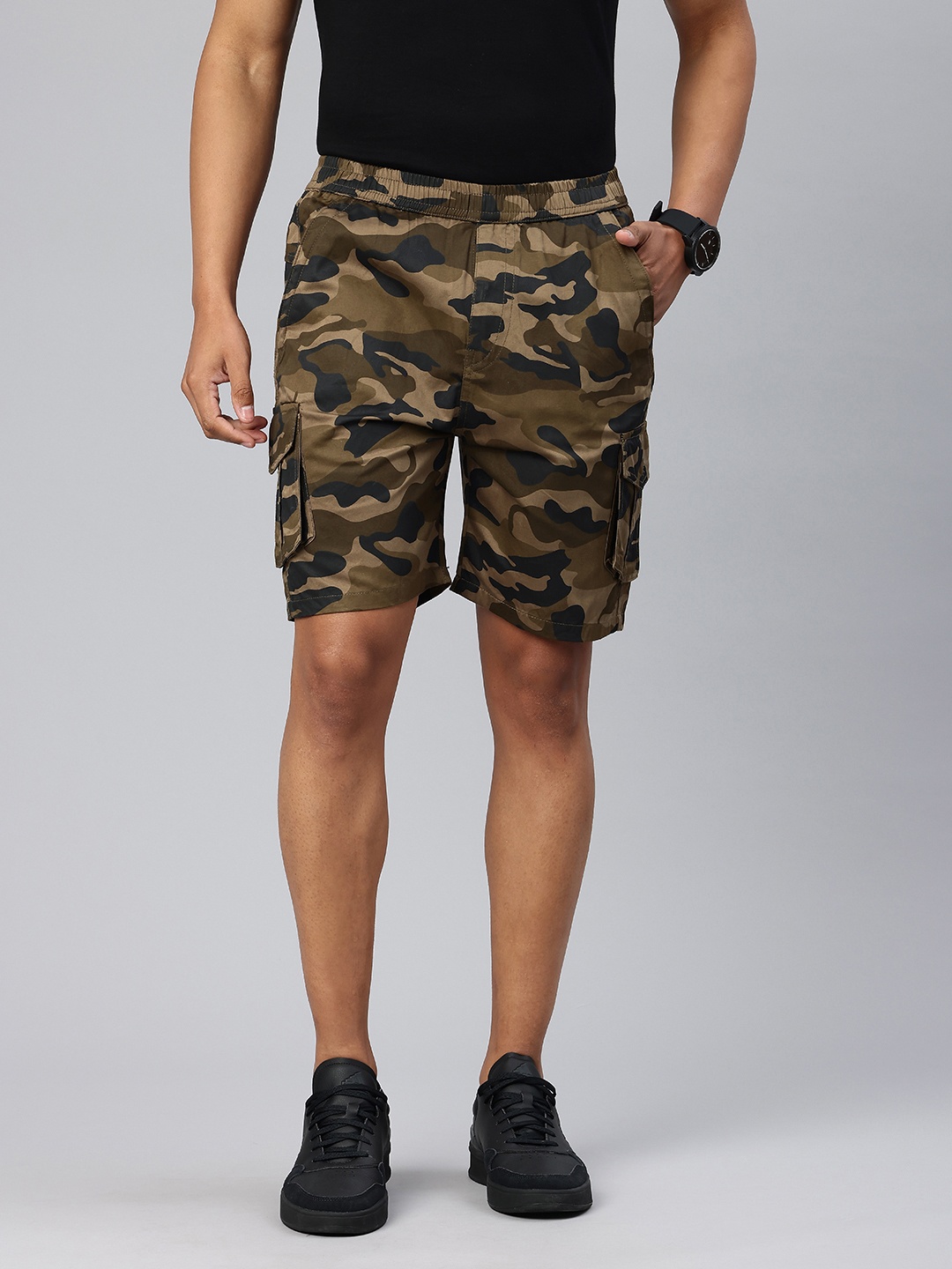 ADBUCKS Men Camouflage Printed Cargo Shorts, Beige