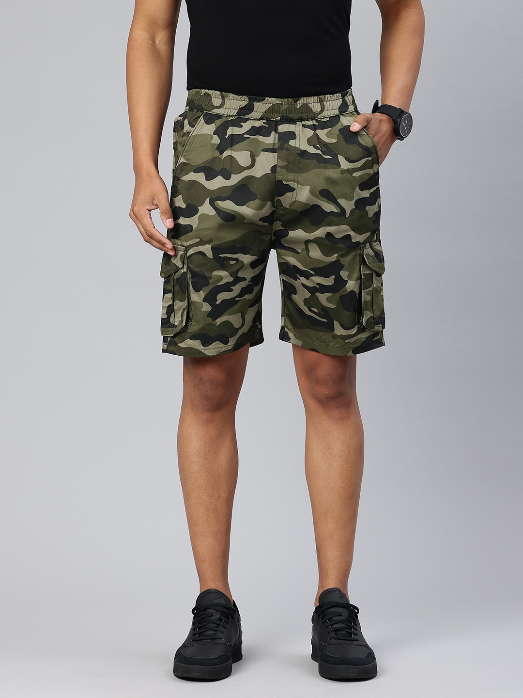 ADBUCKS Men Camouflage Printed Cargo Shorts, Green