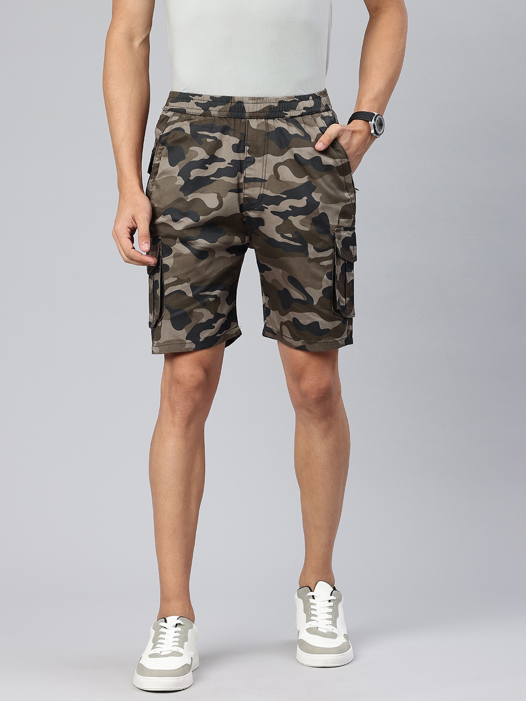 

ADBUCKS Men Camouflage Printed Cargo Shorts, Grey