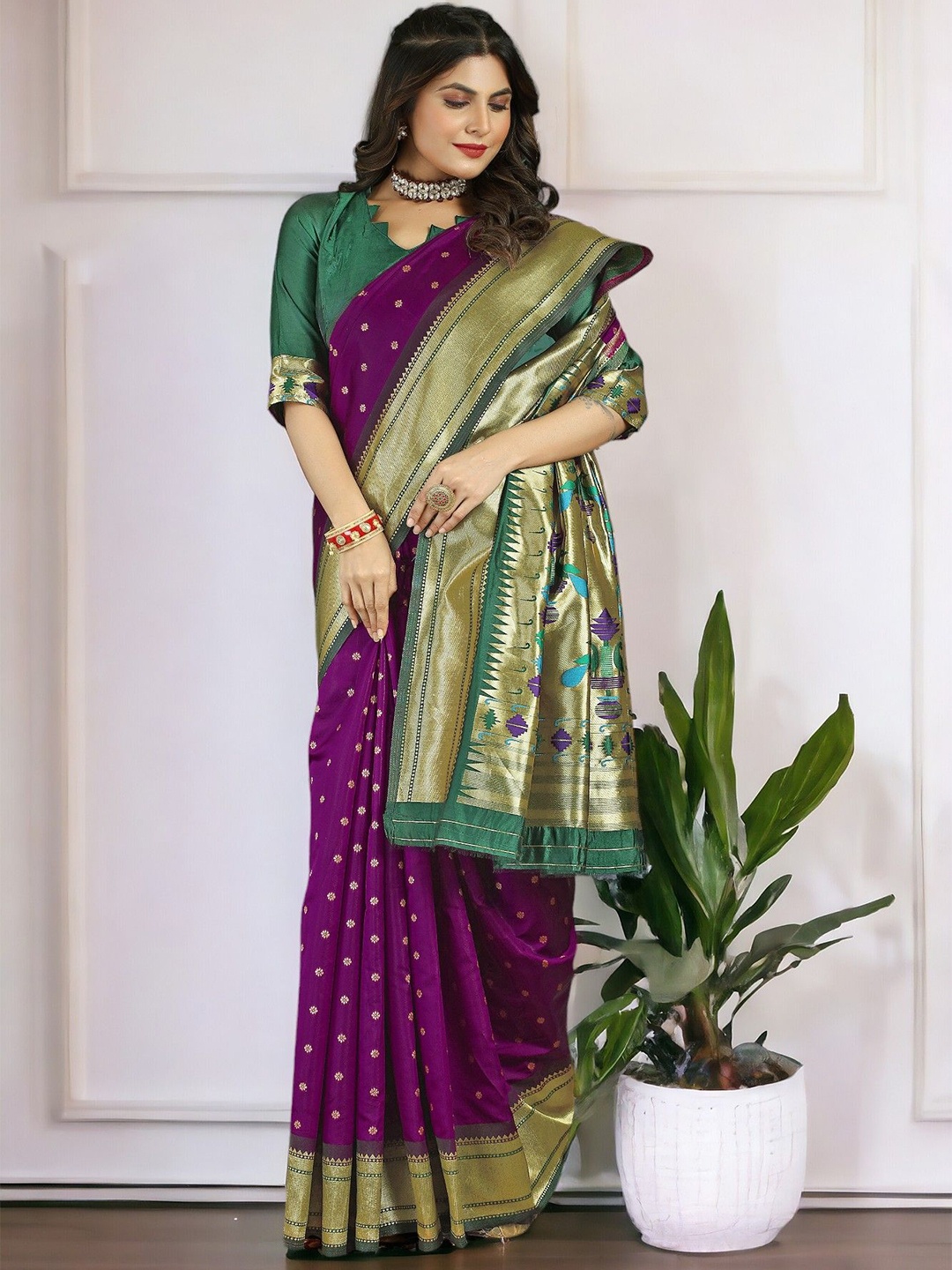 

Vastrasky Global Woven Design Zari Saree With Blouse Piece, Purple