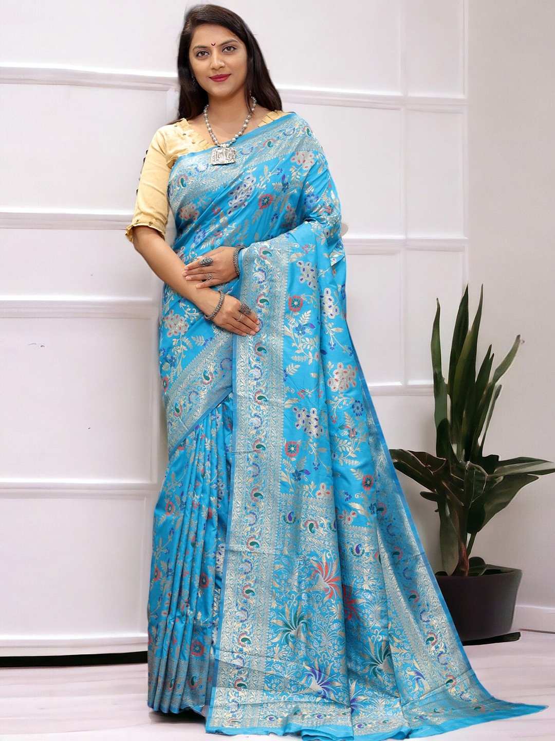 

Vastrasky Global Woven Design Zari Art Silk Saree, Teal