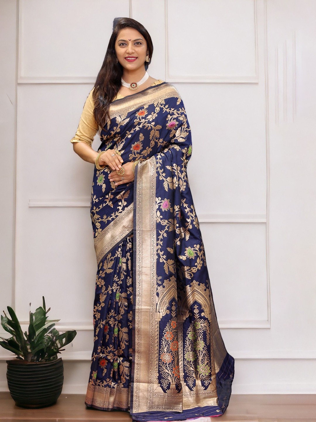 

Vastrasky Global Woven Design Zari Art Silk Saree, Blue