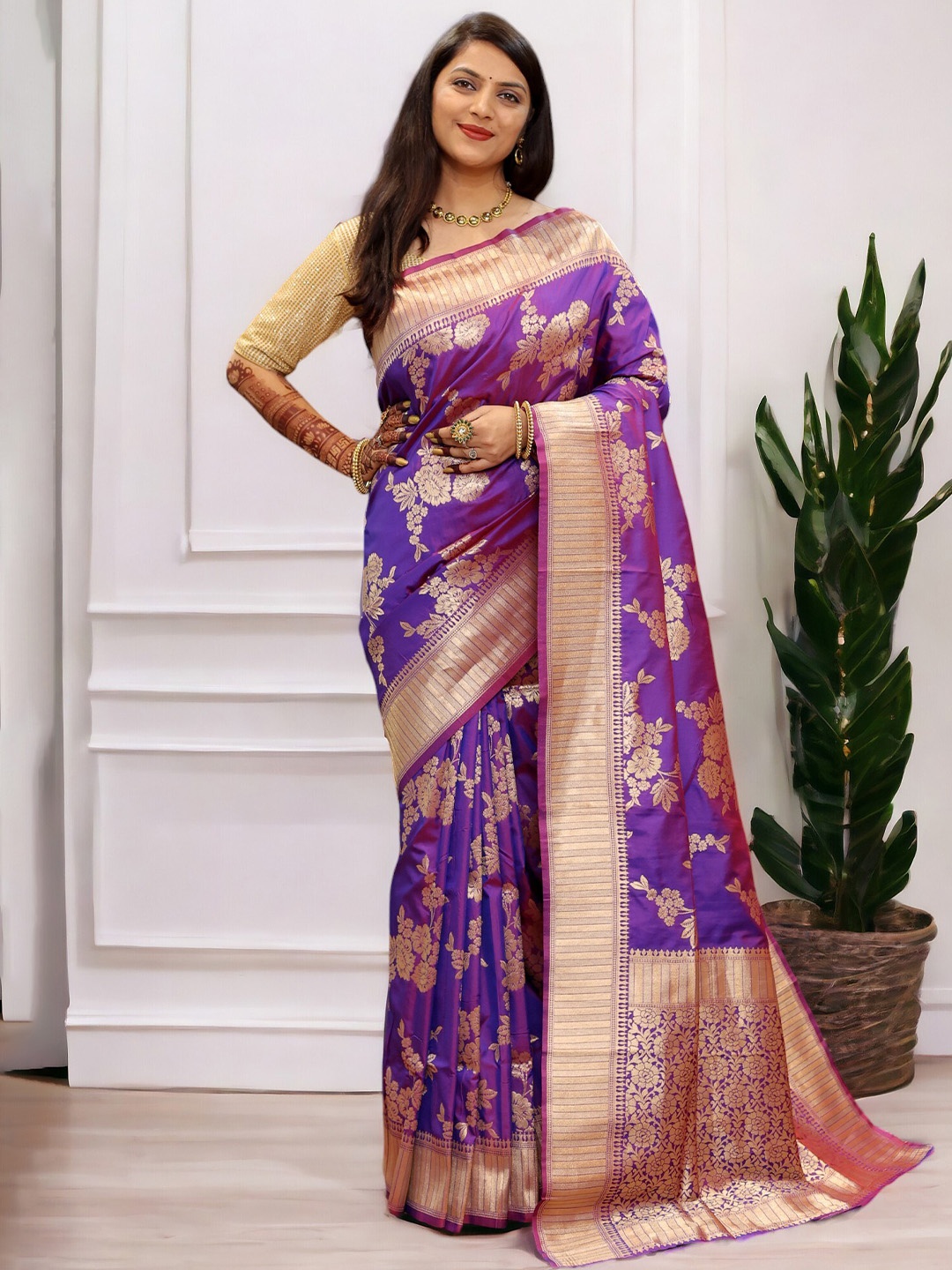 

Vastrasky Global Ethnic Motifs Zari Saree, Purple