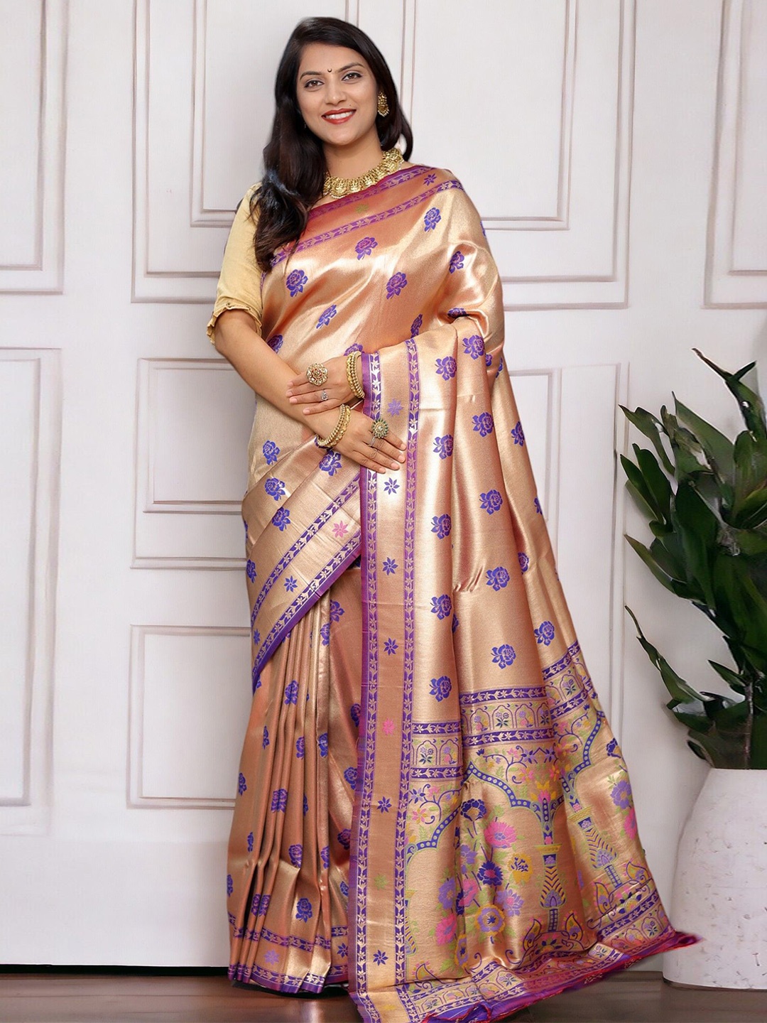 

Vastrasky Global Woven Design Zari Saree, Copper