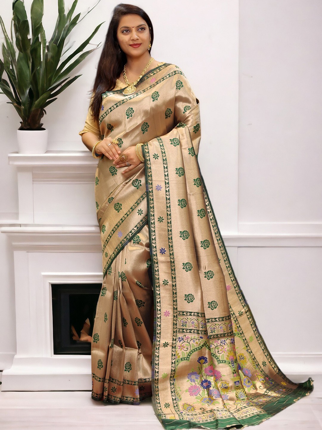 

Vastrasky Global Woven Design Zari Art Silk Saree, Teal