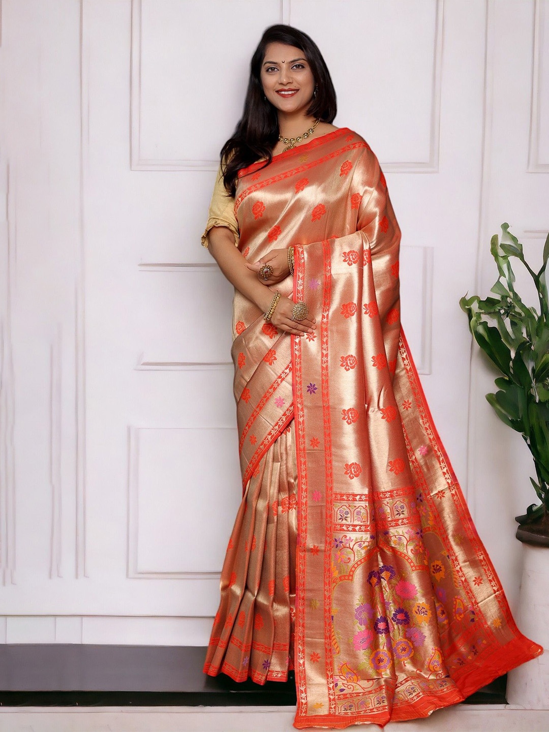 

Vastrasky Global Ethnic Motifs Zari Saree, Red