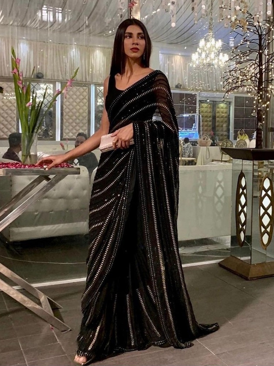 

LeeliPeeri Designer Embellished Sequinned Saree, Black
