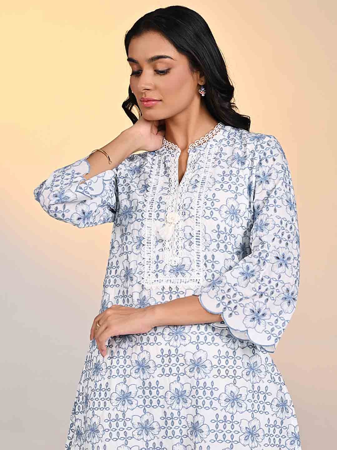 

Lakshita Floral Embroidered Regular Kurta with Trouser, Blue
