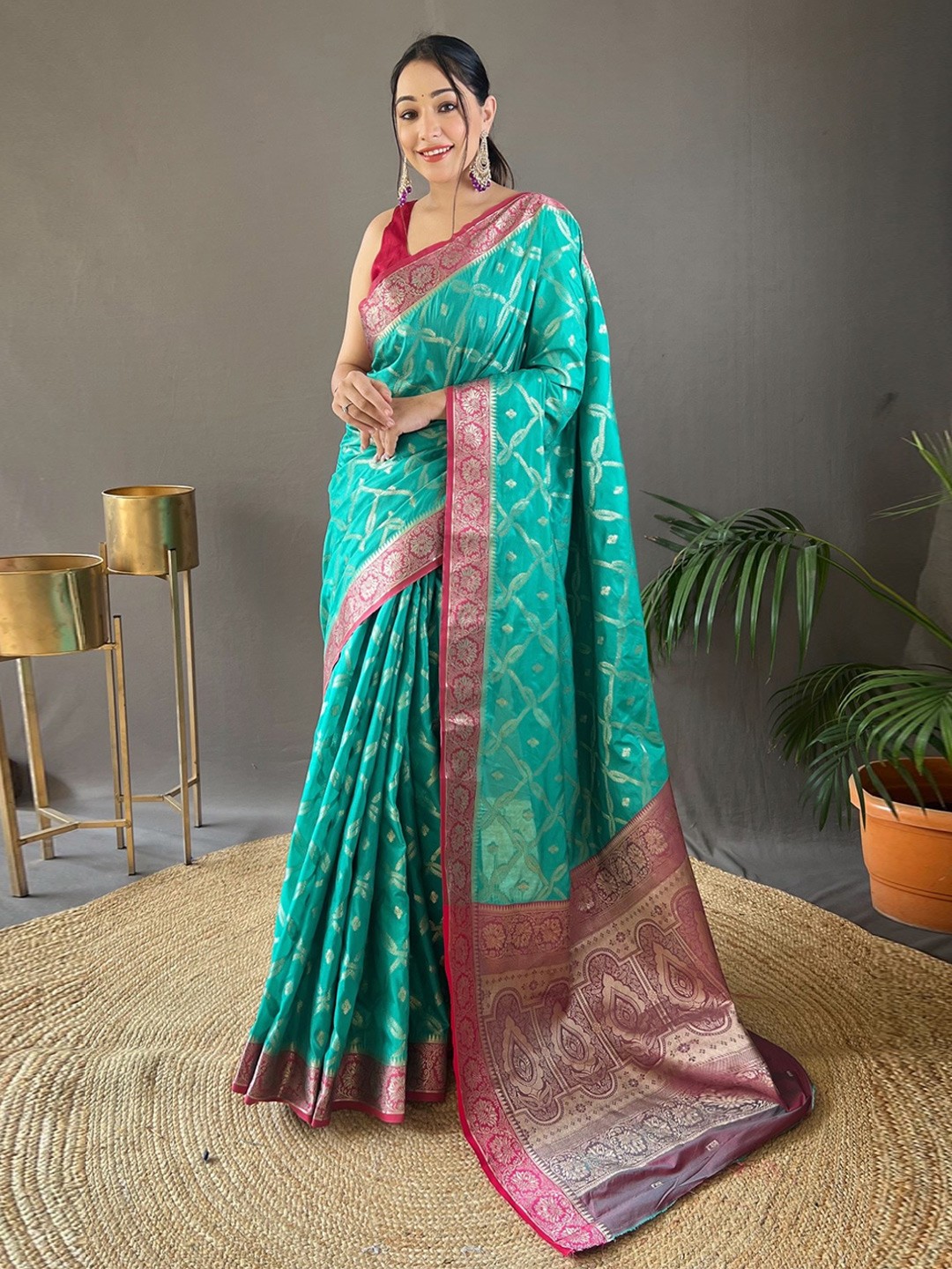 

LeeliPeeri Designer Ethnic Motifs Designer Woven Design Saree, Teal