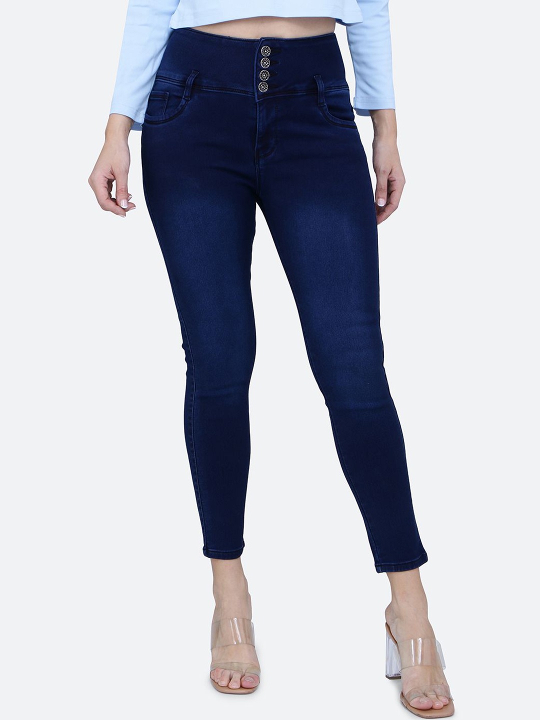 

FCK-3 Women Hottie High-Rise Clean Look Light Fade Stretchable Jeans, Navy blue