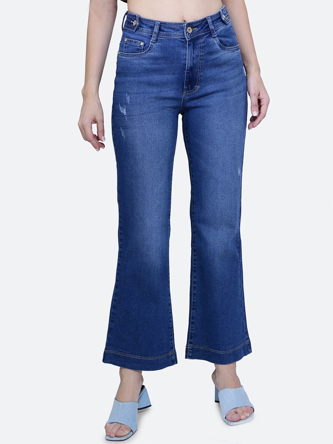 

FCK-3 Women Hottie Bootcut High-Rise Low Distress Light Fade Stretchable Jeans, Blue