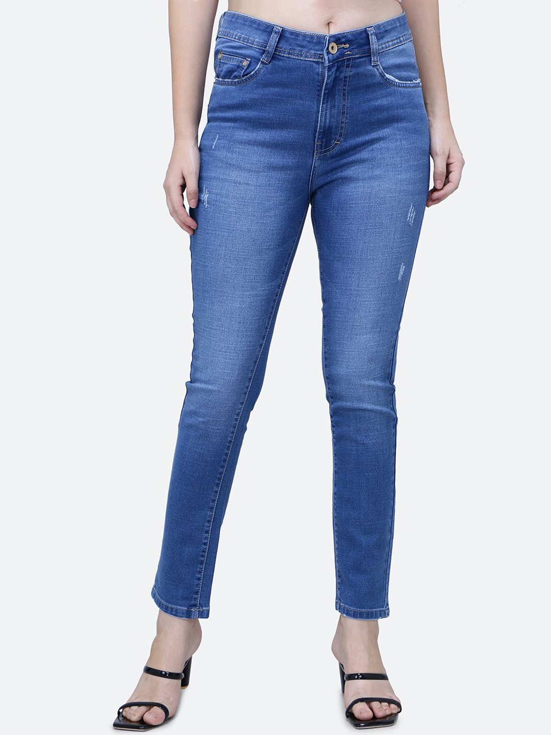 

FCK-3 Women Hottie High-Rise Low Distress Heavy Fade Stretchable Jeans, Blue