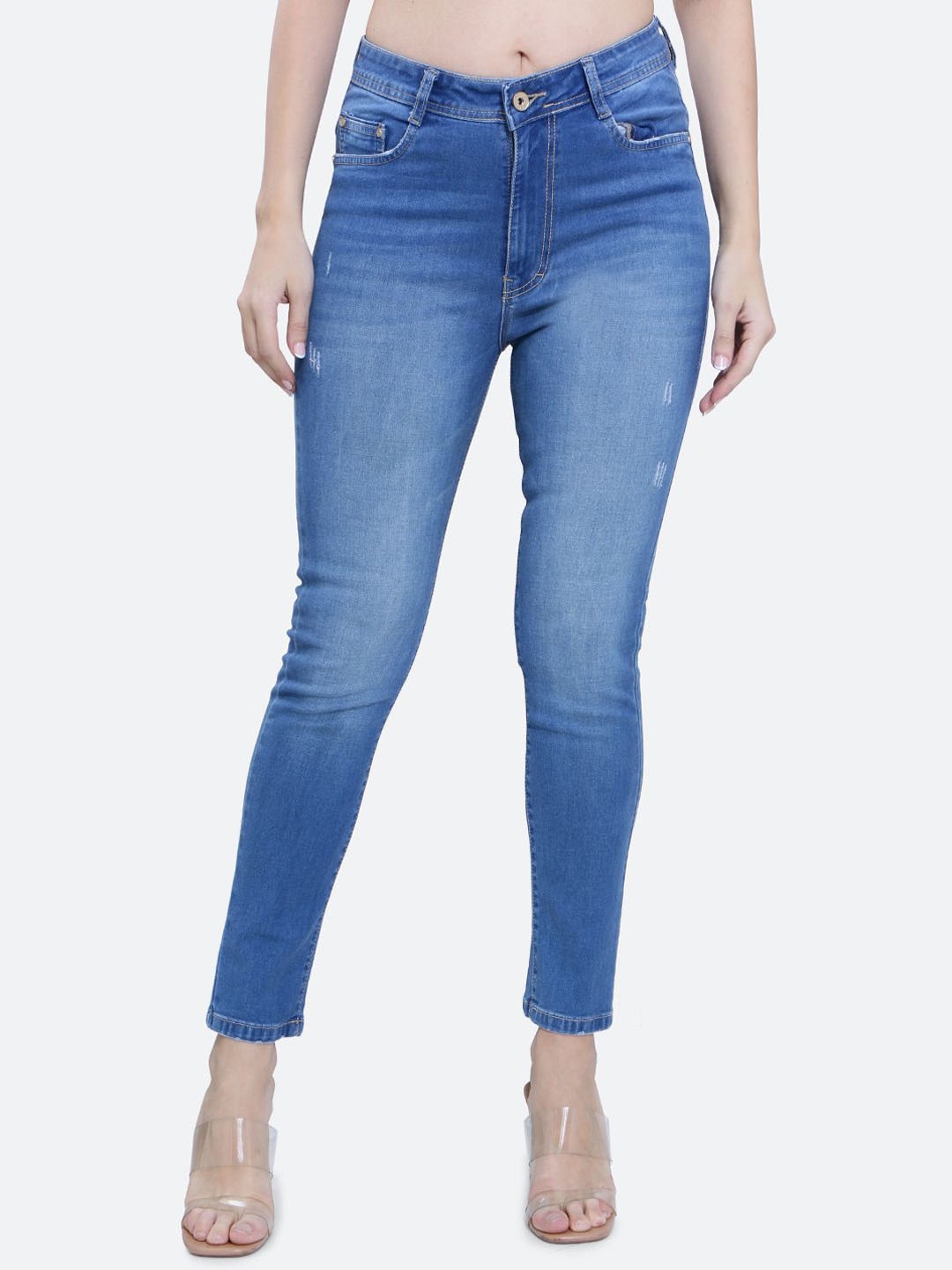 

FCK-3 Women Hottie High-Rise Low Distress Heavy Fade Stretchable Jeans, Blue