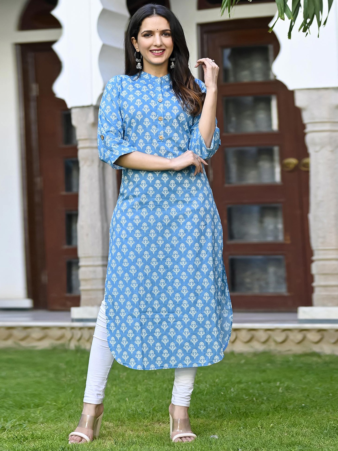 

Peachmode Printed Pure Cotton Kurta, Blue