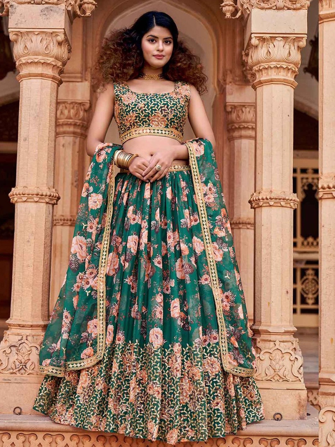 

Kedar Fab Embroidered Semi-Stitched Lehenga & Unstitched Blouse With Dupatta, Green