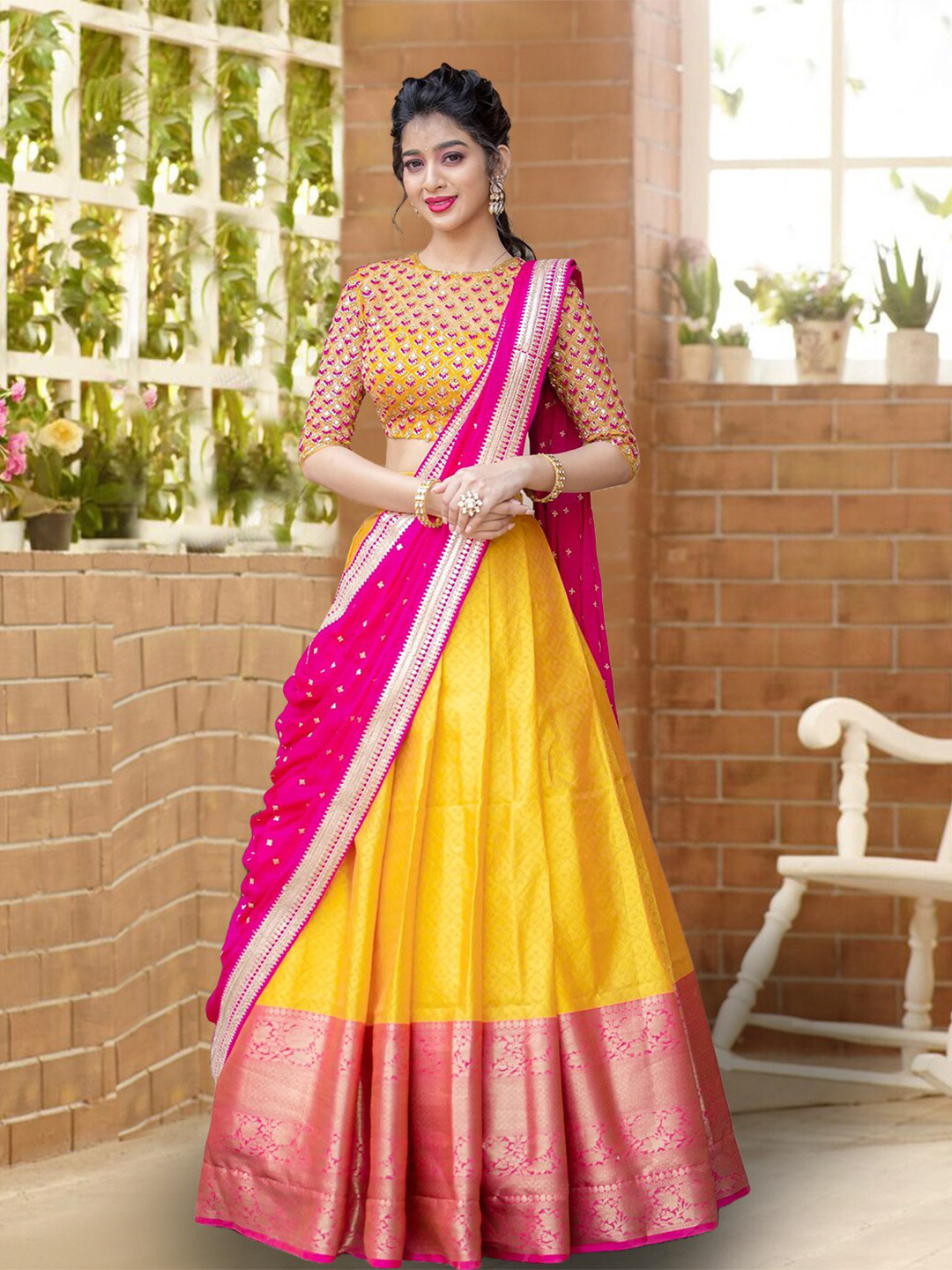 

Kedar Fab Embroidered Silk Semi Stitched Lehenga & Unstitched Blouse With Dupatta, Yellow