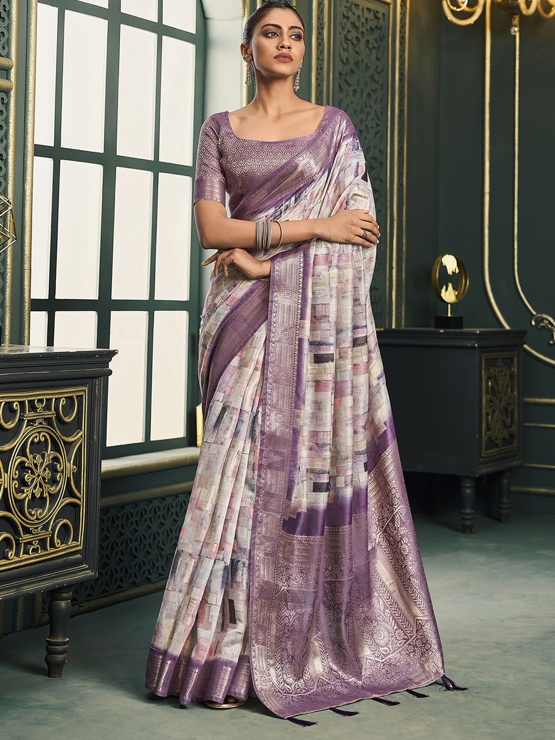 

Satrani Zari Banarasi Saree, Purple