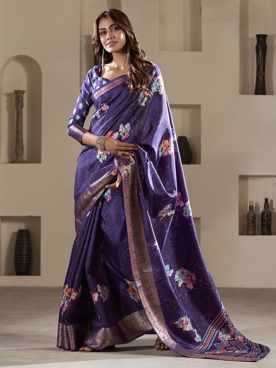 

Satrani Floral Zari Saree, Violet